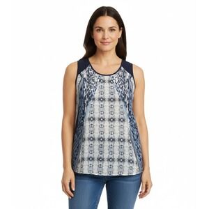 Cabi Shirt Womens Small Blue Tank Top Lined Geometric Pullover Round Neck
